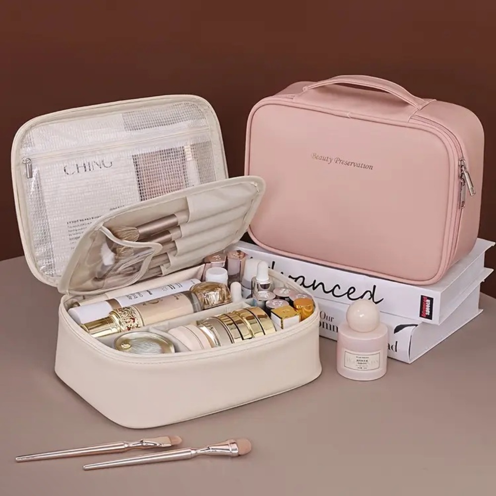 Cosmetic Travel Case - w/ Makeup Brush Holder   - Large Capacity - NEW